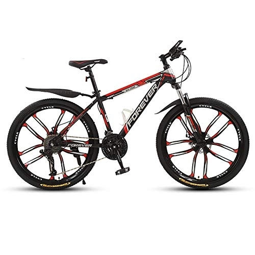 Mountain Bike : Dual Disc Brake Bicycle, 26 Inch All Terrain Mountain Bike, 21-Speed Drivetrain, High Carbon Steel Frame, for Mens Women, Multiple Choices fengong (Color : Black red)
