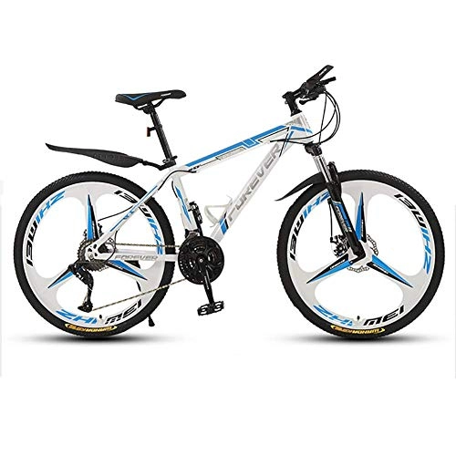 Mountain Bike : Dual Disc Brake Bicycle, 26 Inch All Terrain Mountain Bike, 21-Speed Drivetrain, High Carbon Steel Frame, for Mens Women, Multiple Choices jianyou ( Color : White blue , Size : 6 cutter wheels )