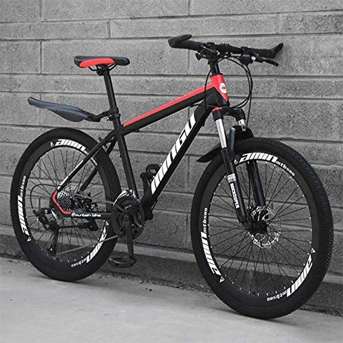 Mountain Bike : Dual Suspension Mountain Bikes Comfort & Cruiser Bikes Mountain Folding Bicycle High Carbon Steel Double Shock Absorber Bicycle 26 Inch (Color : White Size : 24 Speed)-21_Speed_Black_Red