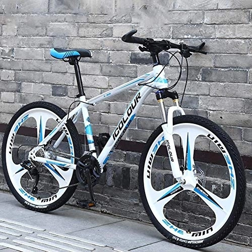 Mountain Bike : DULPLAY 26 Inch 24 Speed Aluminum Lightweight Mountain Bikes, Adult Mountain Bikes, Hardtail Mountain Bicycle With Front Suspension White And Blue 26", 24-speed