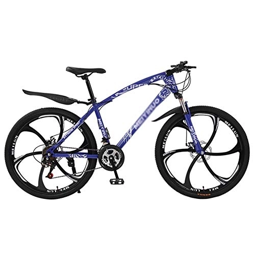 Mountain Bike : DULPLAY Adjustable Seat Handlebar, Mountain Bikes, Dual Disc Brake Hardtail Mountain Bike, Men Women Adult All Terrain Mountain Bicycle Blue 6 Spoke 26", 21-speed