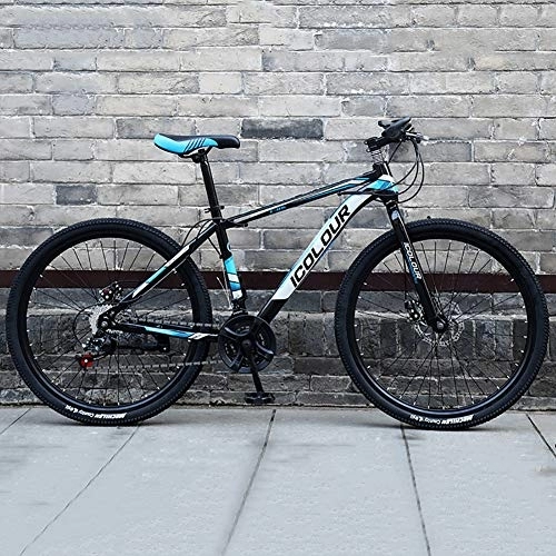Mountain Bike : DULPLAY High-carbon Steel Hardtail Mountain Bike, Mountain Bicycle With Adjustable Memory Foam Seat, Men's Mountain Bikes Black And Blue 24", 21-speed