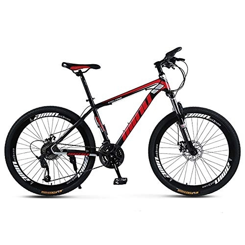 Mountain Bike : DULPLAY Lightweight Dual Disc Brake Mountain Bikes, High-carbon Steel Mountain Bicycle With Front Suspension, Adult Mountain Bike Black And Red 26", 30-speed