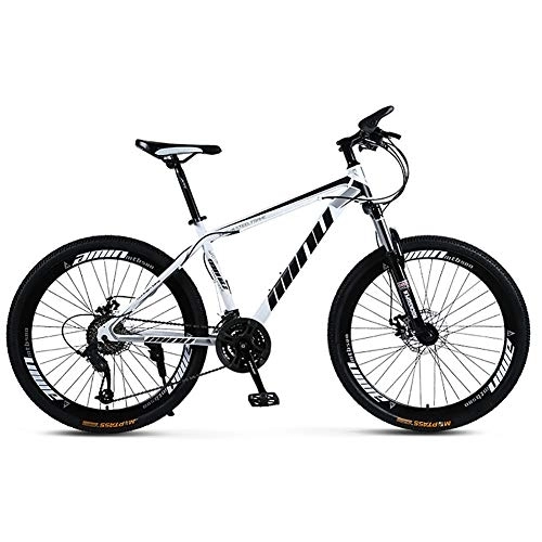 Mountain Bike : DULPLAY Lightweight Dual Disc Brake Mountain Bikes, High-carbon Steel Mountain Bicycle With Front Suspension, Adult Mountain Bike White And Black 26", 21-speed
