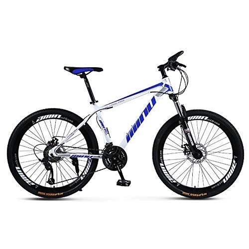 Mountain Bike : DULPLAY Lightweight Dual Disc Brake Mountain Bikes, High-carbon Steel Mountain Bicycle With Front Suspension, Adult Mountain Bike White And Blue 26", 30-speed