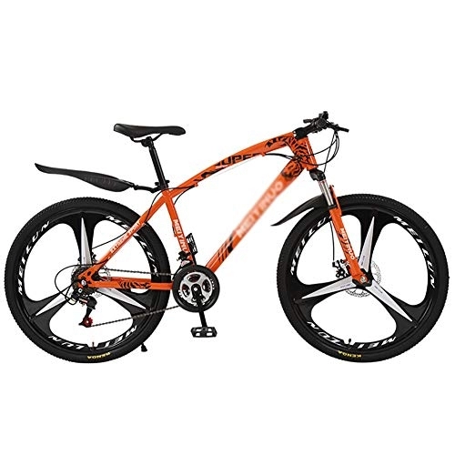 Mountain Bike : DULPLAY Lightweight Mountain Bikes Bicycles, Mountain Bicycle With Front Suspension Adjustable Seat, Strong Frame Disc Brake Mountain Bike Orange 3 Spoke 26", 24-speed