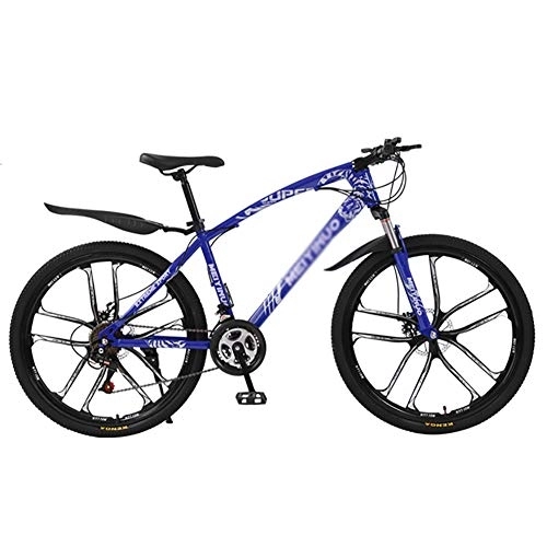 Mountain Bike : DULPLAY Mountain Bike Bicycle, Men's And Women's Shift Mountain Bikes, Dual Disc Brake Shock Absorption Front Suspension Blue 10 Spoke 26", 24-speed