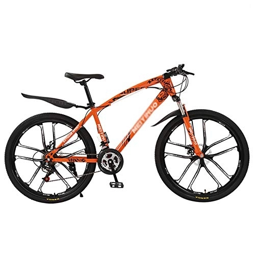 Mountain Bike : DULPLAY Mountain Bike Bicycle, Men's And Women's Shift Mountain Bikes, Dual Disc Brake Shock Absorption Front Suspension Orange 10 Spoke 26", 24-speed