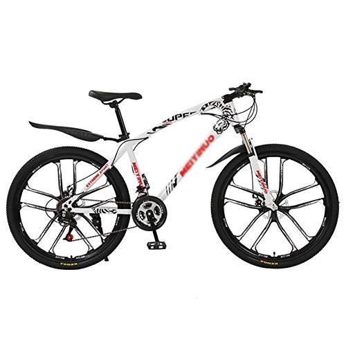 Mountain Bike : DULPLAY Mountain Bike Bicycle, Men's And Women's Shift Mountain Bikes, Dual Disc Brake Shock Absorption Front Suspension White 10 Spoke 26", 21-speed