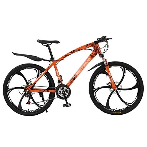 Mountain Bike : DULPLAY Mountain Bikes, Adjustable Seat Handlebar, Men Women Adult All Terrain Mountain Bicycle, Dual Disc Brake Hardtail Mountain Bike Orange 6 Spoke 26", 24-speed
