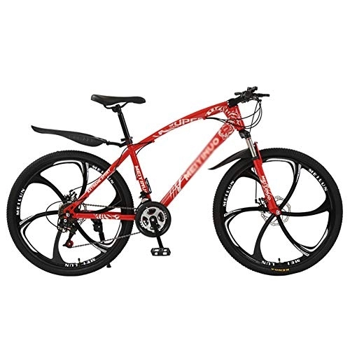 Mountain Bike : DULPLAY Mountain Bikes, Adjustable Seat Handlebar, Men Women Adult All Terrain Mountain Bicycle, Dual Disc Brake Hardtail Mountain Bike Red 6 Spoke 26", 24-speed