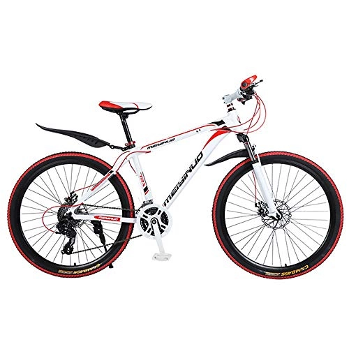 Mountain Bike : EAHKGmh Carbon Steel Mountain Bike 26 inch Bicycle with Derailleur System and Double Disc Brake Small Portable City Bicycle for Men Women (Color : White, Size : 27 speed)