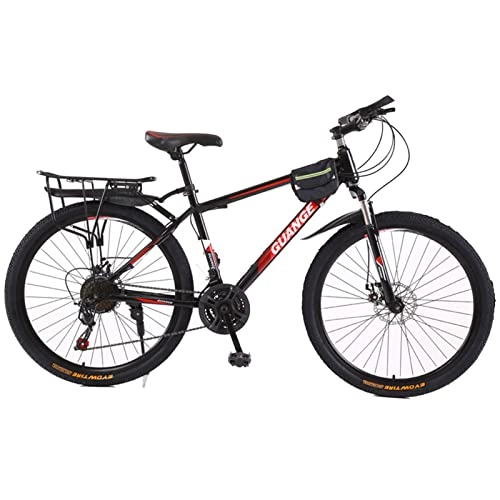 Mountain Bike : EASSEN Adult Mountain Bike High Carbon Steel Frame, 24" / 26" / 27.5" 30 Speed Full Suspension Bicycle With Dual Mechanical Disc Brakes Outdoor Bicycles for Cycling Enthusiast black red- 27.5