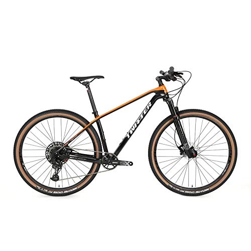 Mountain Bike : Edman Mountain bike, carbon fiber body, 12-speed 27-inch barrel axle, male and female off-road bikes, adult bikes-Black orange_27.5 * 19 inch