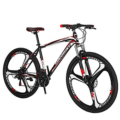 Mountain Bike : Eurobike 27.5 Inch Wheels Mountain Bike 21 Speed Bicycle Suspension Fork Daul Disc Brakes For adult (Red)