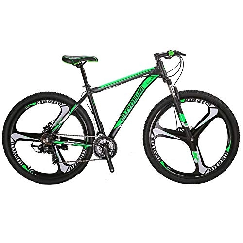 Mountain Bike : Eurobike Bikes EURX9 29 Inches 3-Spoke Wheels Aluminum Frame Mountain Bike 21 Speed Dual Disc Brake Bicycle Black Green