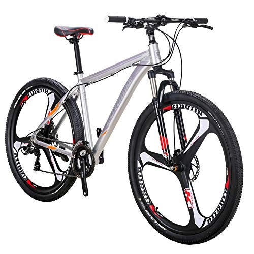 Mountain Bike : Eurobike Bikes X9 Aluminum Frame 29 Inches 3-Spoke Wheels Mountain Bike 21 Speed Dual Disc Brake Bicycle Silver