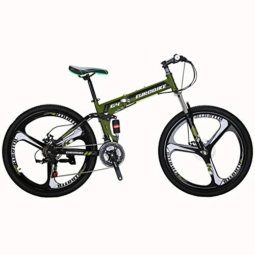 Mountain Bike : Eurobike Folding Mountain Bike 21 Speed Full Suspension 26" Bicycle Disc Brake MTB (Armygreen)