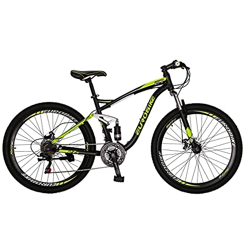 Mountain Bike : Eurobike JMC E7 Mountain Bike 27.5 Inch 21 Speed Full Suspension Frame Disc Brakes MTB Bikes (Green)
