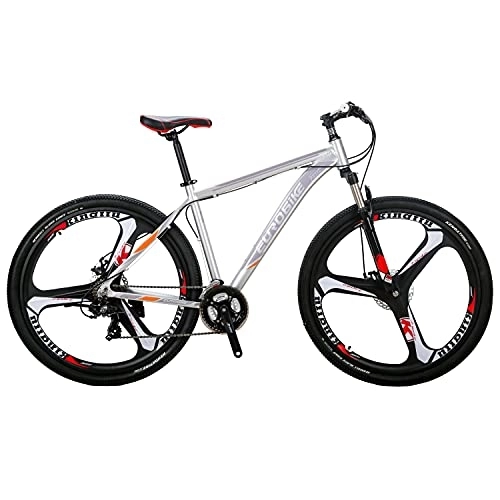 Mountain Bike : Eurobike JMC X9 Mountain Bike 29 Inches 21 Speed 3-Spoke Wheels Dual Disc Brake Aluminum Frame MTB Bicycle (Silver -K)