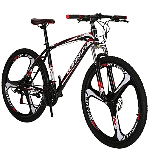Mountain Bike : Eurobike Mountain Bike, 27.5 inch Hardtail Mountain Bike for Youth / Men Womens Bike Disc Brakes Bicycle for Adults (3-Spoke wheels Red)
