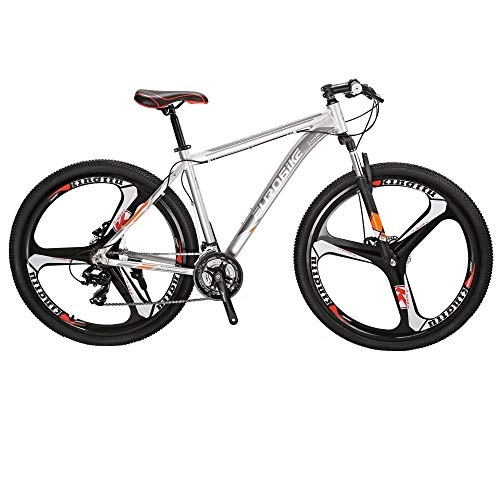 Mountain Bike : Eurobike Mountain Bike 29 inch Aluminium 19 inch Frame Adult Mens Bicycle (silver)