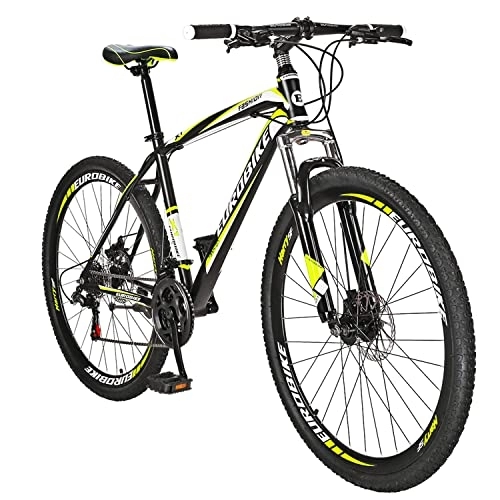 Mountain Bike : Eurobike Mountain Bikes, 27.5 Inch Bike for Men, 21 Speed Womens Mountain Bicycle, Dual Disc Brake Commuter Bicycle Blackyellow (Blackyellow / 32 Spoke wheel)