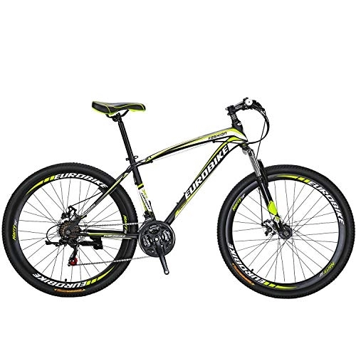 Mountain Bike : Eurobike X1 27.5” Mens Mountain bike Daul Disc Brake 21 Speed Bicycle Front Suspension MTB (Yellow)