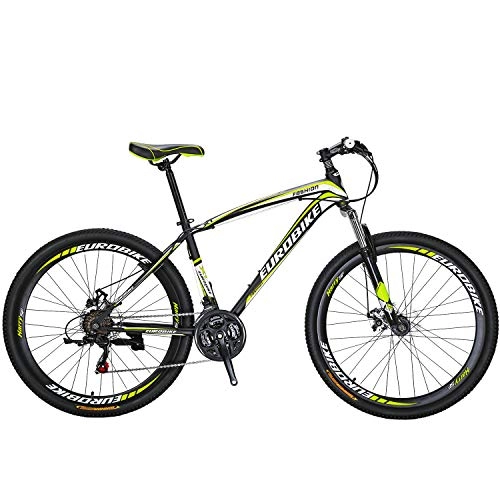 Mountain Bike : Eurobike X1 27.5 Mens Mountain bike Daul Disc Brake 21 Speed Bicycle Front Suspension MTB (Yellow)