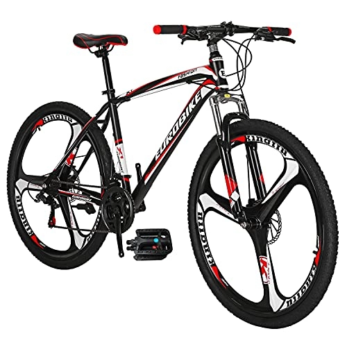 Mountain Bike : Eurobike X1 Mountain Bike 21 Speed 27.5 Inch K Wheels Dual Disc Brake Mountain Bicycle Black Red