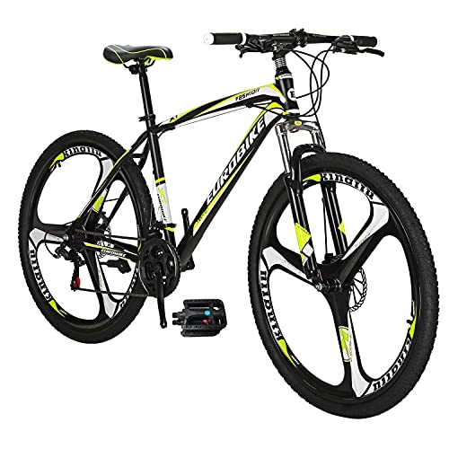 Mountain Bike : Eurobike X1 Mountain Bike 21 Speed 27.5 Inch K Wheels Dual Disc Brake Mountain Bicycle Black Yellow