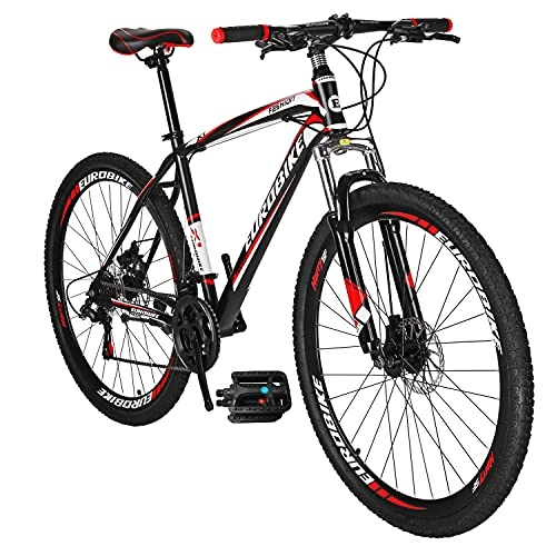 Mountain Bike : Eurobike X1 Mountain Bike 21 Speed Dual Disc Brake 27.5 Wheels Suspension Fork Mountain Bicycle Black-Red