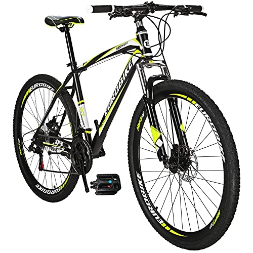 Mountain Bike : Eurobike X1 Mountain Bike 21 Speed Dual Disc Brake 27.5 Wheels Suspension Fork Mountain Bicycle Black-yellow
