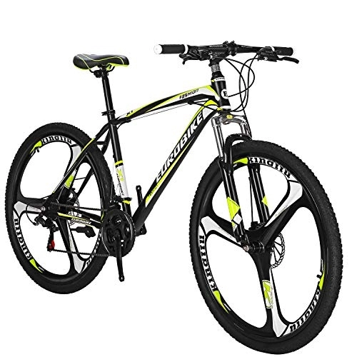 Mountain Bike : Eurobike X1 Mountain Bike 27.5 Inches Wheels 21 Speed Dual Disc Brakes For men or women Front Suspension for adult (Yellow Mag wheels)