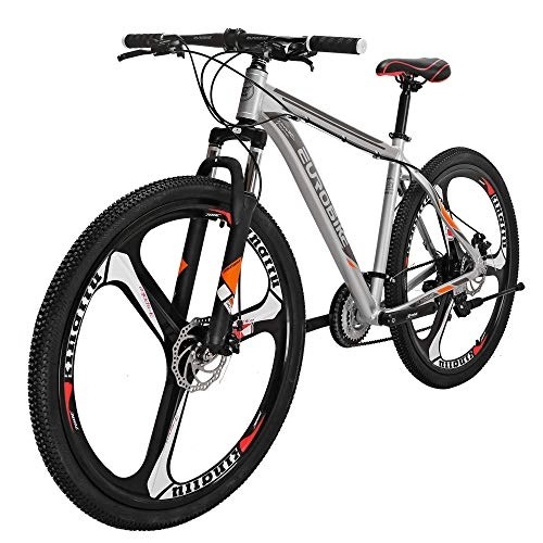 Mountain Bike : Eurobike X9 Mountain Bike 21 Speed 29 Inches 3-Spoke Wheels Dual Disc Brake Aluminum Frame MTB Bicycle Silver