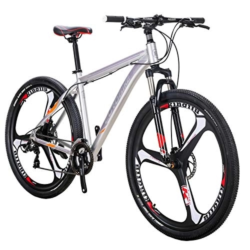 Mountain Bike : Eurobike X9 Mountain Bike, 29 Inches Large Adult Mens Aluminum Mountain Bike, 21 Speed Mountain Bicycle for Women Silver