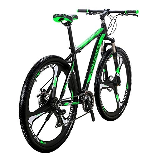 Mountain Bike : Eurobike X9 Mountain Bike Aluminum Frame 29 Inches 3-Spoke Wheels 21 Speed Dual Disc Brake Moutain Bicycle Black-green