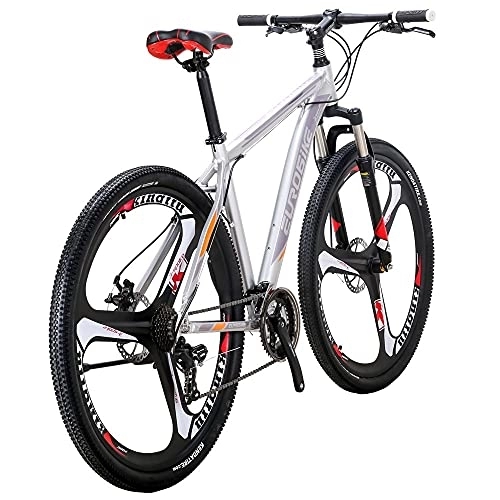Mountain Bike : Eurobike X9 Mountain Bike Aluminum Frame MTB 29 Inch 3 Spoke Wheels 21 Speed Mountain Bicycle Silver
