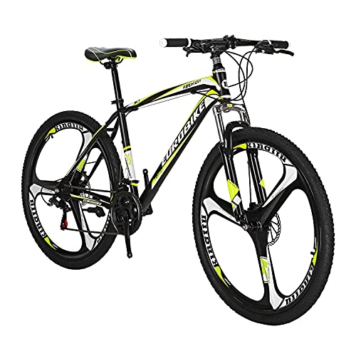 Mountain Bike : Eurobike YH X1 Mountain Bike 21 Speed 27.5 Inch Mag Wheels Dual Disc Brake for Mens Front Suspension Bicycle (3-Spoke Yellow)
