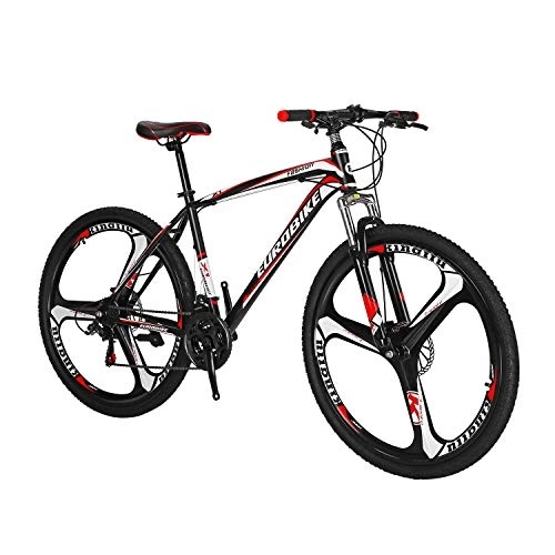 Mountain Bike : Eurobike YH X1 Mountain Bike 21 Speed 27.5 Inch Wheels Dual Disc Brake for Mens Front Suspension Bicycle (3-Spoke Red)