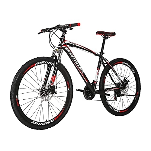 Mountain Bike : Eurobike YH X1 Mountain Bike 21 Speed 27.5 Inch Wheels Dual Disc Brake for Mens Front Suspension Bicycle (Red)