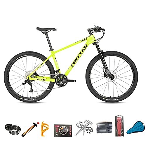 Mountain Bike : EWYI 27.5 / 29'' Carbon Fiber Mountain Bike, 30 / 36 Variable Speed MTB, Carbon Fiber Frame, Shock Absorption Outdoor Riding Cross-country Student Men and Women Bicycle Bright Yellow-30sp 29