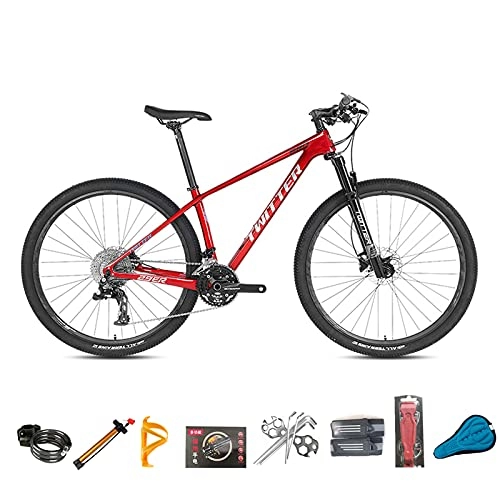Mountain Bike : EWYI 27.5 / 29'' Mountain Bike, 30 / 36 Variable Speed Carbon Fiber MTB, Shock Absorption Magnesium-aluminum Alloy Wire-controlled Air Fork, Student Men and Women Bicycle Red Black-36sp 27.5