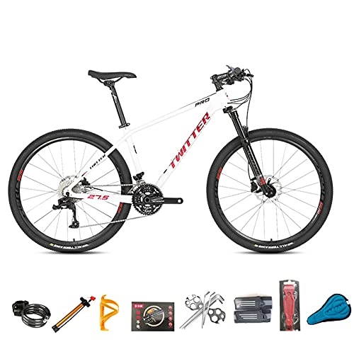 Mountain Bike : EWYI 27.5 / 29'' Mountain Bike, 30 / 36 Variable Speed Carbon Fiber MTB, Shock Absorption Magnesium-aluminum Alloy Wire-controlled Air Fork, Student Men and Women Bicycle White Red-36sp 29