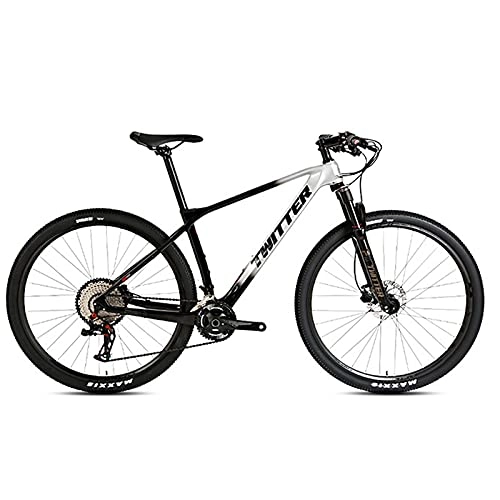 Mountain Bike : EWYI Carbon Fiber Mountain Bike, 27.5 / 29 Inch MTB Carbon Fiber XC Class Frame, Shock Absorption Outdoor Riding Variable Speed Cross-country Student Bicycle Black Silver-29