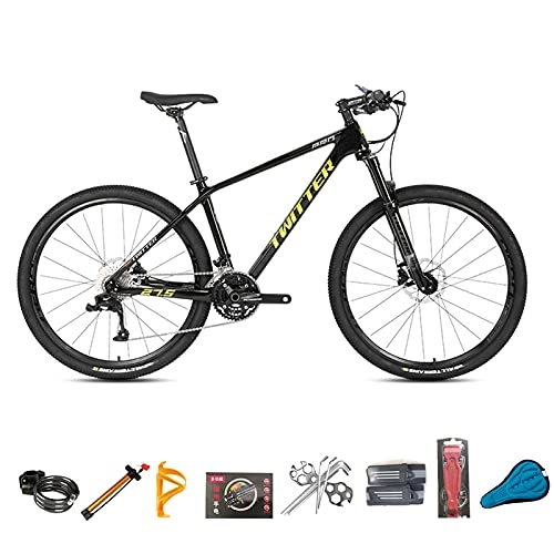 Mountain Bike : EWYI Carbon Fiber Mountain Bike, 27.5 / 29'' MTB 30 / 36 Variable Speed Shock Absorption Outdoor Riding Bicycle, Magnesium-aluminum Alloy Wire-controlled Air Fork Black Yellow-30sp 29