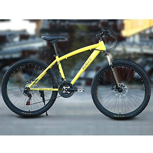 Mountain Bike : F-JWZS Mens' Suspension Mountain Bike, 21 / 24 / 27 Speed, Unisex with Double Disc Brake, 26 Inch 3-Spoke Wheels, for Student, Child, Adult Commuter City, Yellow, 21speed