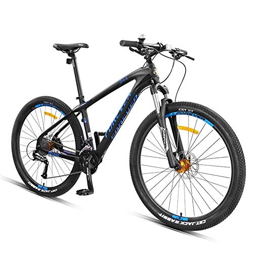 Mountain Bike : FANG 27.5 Inch Mountain Bikes, Carbon Fiber Frame Dual-Suspension Mountain Bike, Disc Brakes All Terrain Unisex Mountain Bicycle, Blue, 27 Speed