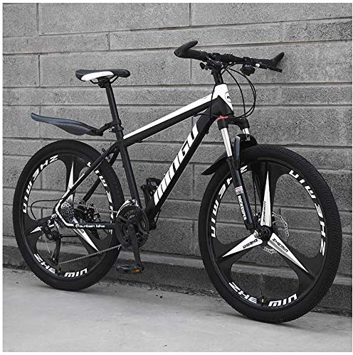Mountain Bike : FANLIU 26 Inch Men's Mountain Bikes, High-carbon Steel Hardtail Mountain Bike, Mountain Bicycle with Front Suspension Adjustable Seat (Color : 21 Speed, Size : White 3 Spoke)