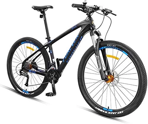 Mountain Bike : FANLIU 27.5 Inch Mountain Bikes, Carbon Fiber Frame Dual-Suspension Mountain Bike, Disc Brakes All Terrain Unisex Mountain Bicycle, Blue, 27 Speed
